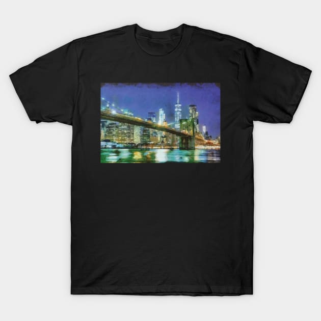Midnight in NewYork, Canvas Painting of NY city T-Shirt by Ryan Rad